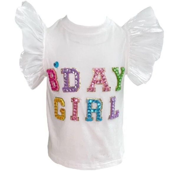 White Ruffle Sleeve Gem Lettering Tee - Picture 2 of 6